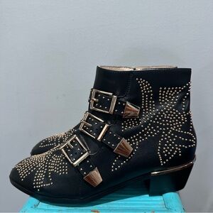 NEW Black Gold Studded Ankle Boots Size 41